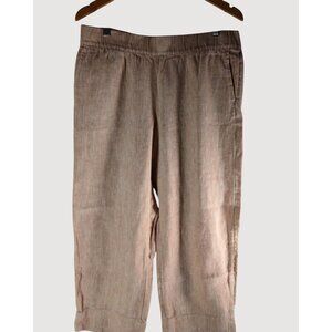 J Jill Pure Linen Womens Trapunto Stitched Capri Pants Size M Elastic Waist Pock